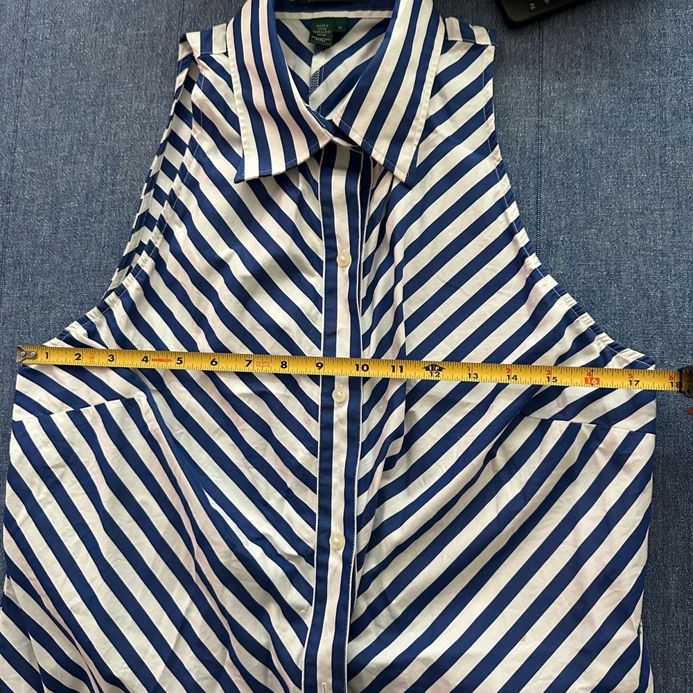 Ralph Lauren white & blue striped sleeveless button up blouse sz-14 - Picture 8 of 10